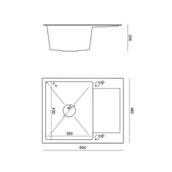 inny Komplet zlewozmywak QUADRON czarny AVENIR SHORT 60x48 cm z baterią