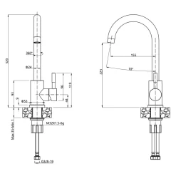 inny Komplet zlewozmywak QUADRON czarny AVENIR SHORT 60x48 cm z baterią