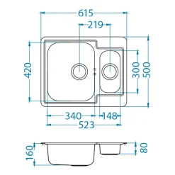 Alveus Komplet zlewozmywak stalowy satyna FJORD 61,5x50 z baterią chrom