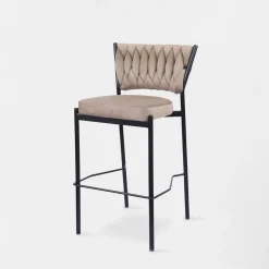 Hokery| Krzesło barowe na czarnych nogach szarobeżowe LIANA