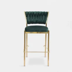 Krzesło barowe na złotych nogach zielone LIANA