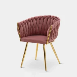Krzesła| Krzesło welurowe na złotych nogach różowe LIANA