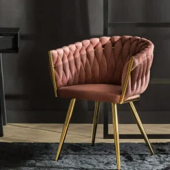 Krzesła| Krzesło welurowe na złotych nogach różowe LIANA