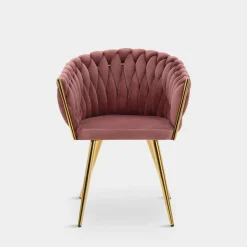 Krzesła| Krzesło welurowe na złotych nogach różowe LIANA