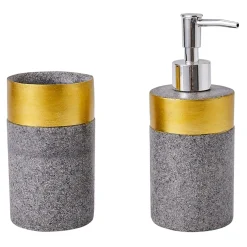 Akcesoria Łazienkowe|Akcesoria Łazienkowe| Kubek łazienkowy na szczoteczki piasek szaro-złoty 10 cm