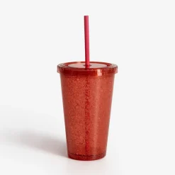 inny Kubek plastikowy ze słomką czerwony 500 ml