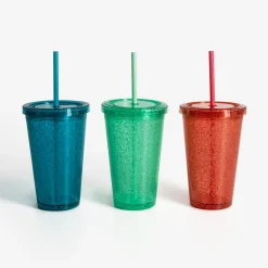 inny Kubek plastikowy ze słomką czerwony 500 ml