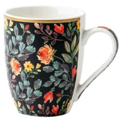 inny Kubek porcelanowy w kolorowe kwiaty na czarnym tle 330 ml