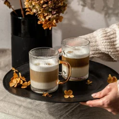 Szklanki I Kubki| Kubek szklany w prążki FIRENZA 350 ml