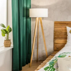 Spot - Light Lampa na drewnianym trójnogu abażur biały LOTTA