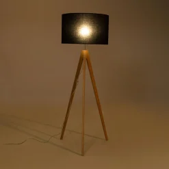 Lampy Podłogowe|TK Tomasz Krywult Lampa na drewnianym trójnogu abażur czarny TREVISO