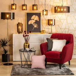 domiluce Lampa podłogowa z ozdobnym abażurem czarno-złota ETRO