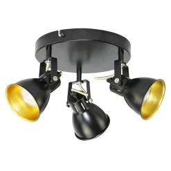 LED-POL Lampa sufitowa 3 reflektory czarno-złota ORO FALCO