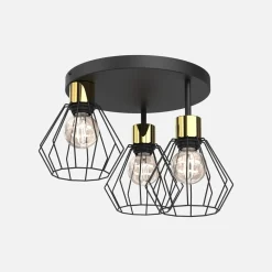 Luminex Lampa sufitowa czarno-złota PARKLA BASKET III