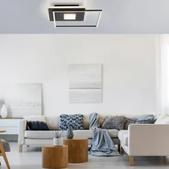 Paul Neuhaus Lampa sufitowa LED z ramką kwadratowa czarna DOMINO