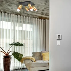 Lampa sufitowa z 4 reflektorkami regulowana złota AURORA