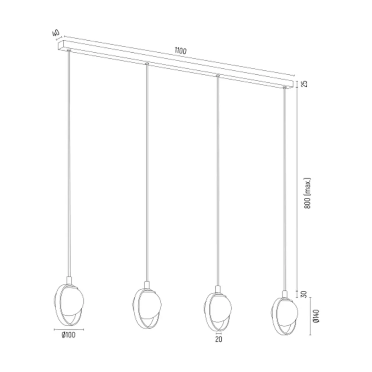 inny Lampa wisząca 4 kuliste klosze złota SATURNIA