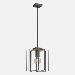 Luminex Lampa wisząca czarna jasne drewno KORTEZ I