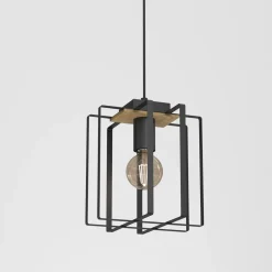 Luminex Lampa wisząca czarna jasne drewno KORTEZ I