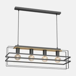 Lampy Wiszące|Luminex Lampa wisząca czarna jasne drewno KORTEZ IV