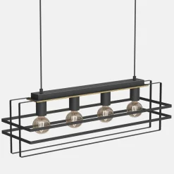 Lampy Wiszące|Luminex Lampa wisząca czarna jasne drewno KORTEZ IV