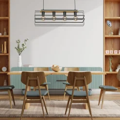 Lampy Wiszące|Luminex Lampa wisząca czarna jasne drewno KORTEZ IV