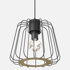 Lampy Wiszące|Luminex Lampa wisząca czarna jasne drewno TRAD I klosz 25 cm