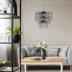 Zumaline Lampa wisząca dymione szkło czarna NIRA φ56 cm