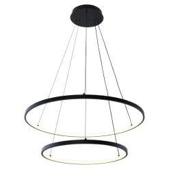 Lampy Wiszące|Zumaline Lampa wisząca LED 2 pierścienie czarna BRENO 60 cm
