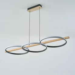 Zumaline Lampa wisząca LED 3 pierścienie jasne drewno czarna ALMERIA