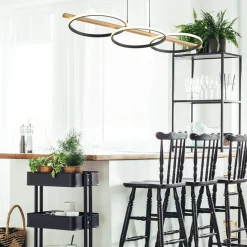 Zumaline Lampa wisząca LED 3 pierścienie jasne drewno czarna ALMERIA