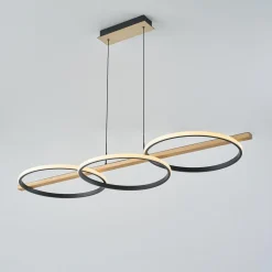 Zumaline Lampa wisząca LED 3 pierścienie jasne drewno czarna ALMERIA