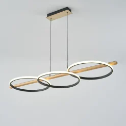 Zumaline Lampa wisząca LED 3 pierścienie jasne drewno czarna ALMERIA
