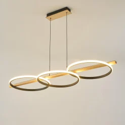 Zumaline Lampa wisząca LED 3 pierścienie jasne drewno czarna ALMERIA