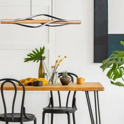 Lampy Wiszące|Zumaline Lampa wisząca LED drewniana czarna BAEZ