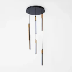 Lampy Wiszące|Zumaline Lampa wisząca LED podstawa okrągła czarna drewniana ELIOT VI