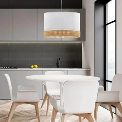 Lampa wisząca z rattanem biała PAGLIA 38,5 cm