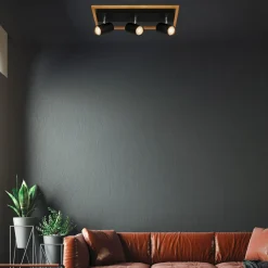 inny Listwa podwieszana 3 reflektory ramka jasne drewno czarna FREY