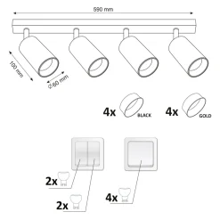 Listwy Oświetleniowe|Wszystkie Lampy Sufitowe| Listwa reflektor 4-punktowy biało-złoty MARIBEL IV