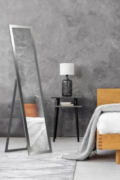 Lustra Dekoracyjne|Lustra| Lustro stojące w srebrnej ramie SLIM 40x160 cm