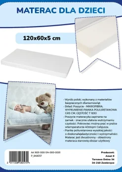 Dzieci Materac piankowy do łóżeczka 60x120 cm