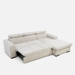 Narożniki|inny Narożnik rozkładany z regulowanymi zagłówkami jasnobeżowy SAVOY prawy