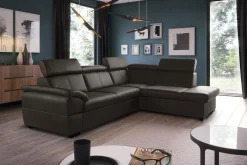 Trend Line Narożnik skórzany brązowy z regulowanymi zagłówkami TOWN