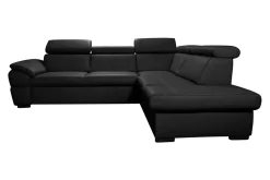 Narożniki|Trend Line Narożnik skórzany czarny z regulowanymi zagłówkami TOWN