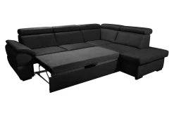 Narożniki|Trend Line Narożnik skórzany czarny z regulowanymi zagłówkami TOWN