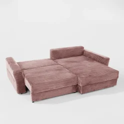 Narożnik sztruksowy pudrowy róż NOEMI prawy