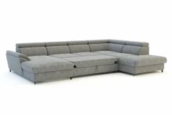 Instilo Narożnik welurowy z regulowanymi zagłówkami szary MAROLA U-FORM lewy