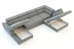 Instilo Narożnik welurowy z regulowanymi zagłówkami szary MAROLA U-FORM lewy