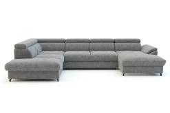 Instilo Narożnik welurowy z regulowanymi zagłówkami szary MAROLA U-FORM prawy