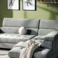 Softi Narożnik z regulowanymi zagłówkami szary NALA lewy